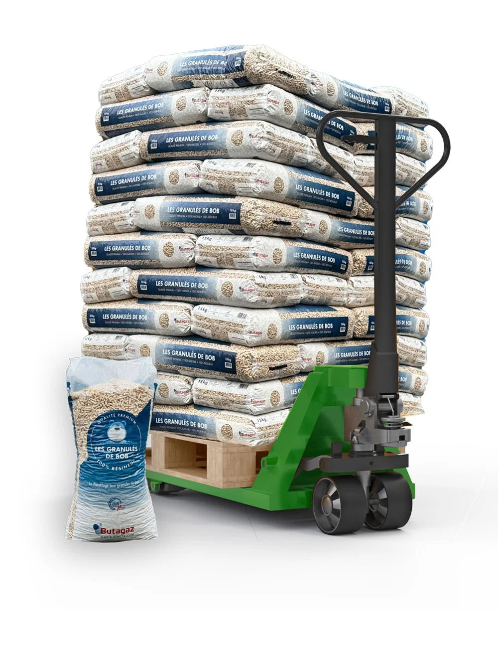 Pellets de madera Butagaz – palet de 66 sacos de 15 kg, es decir, 990 kg.
