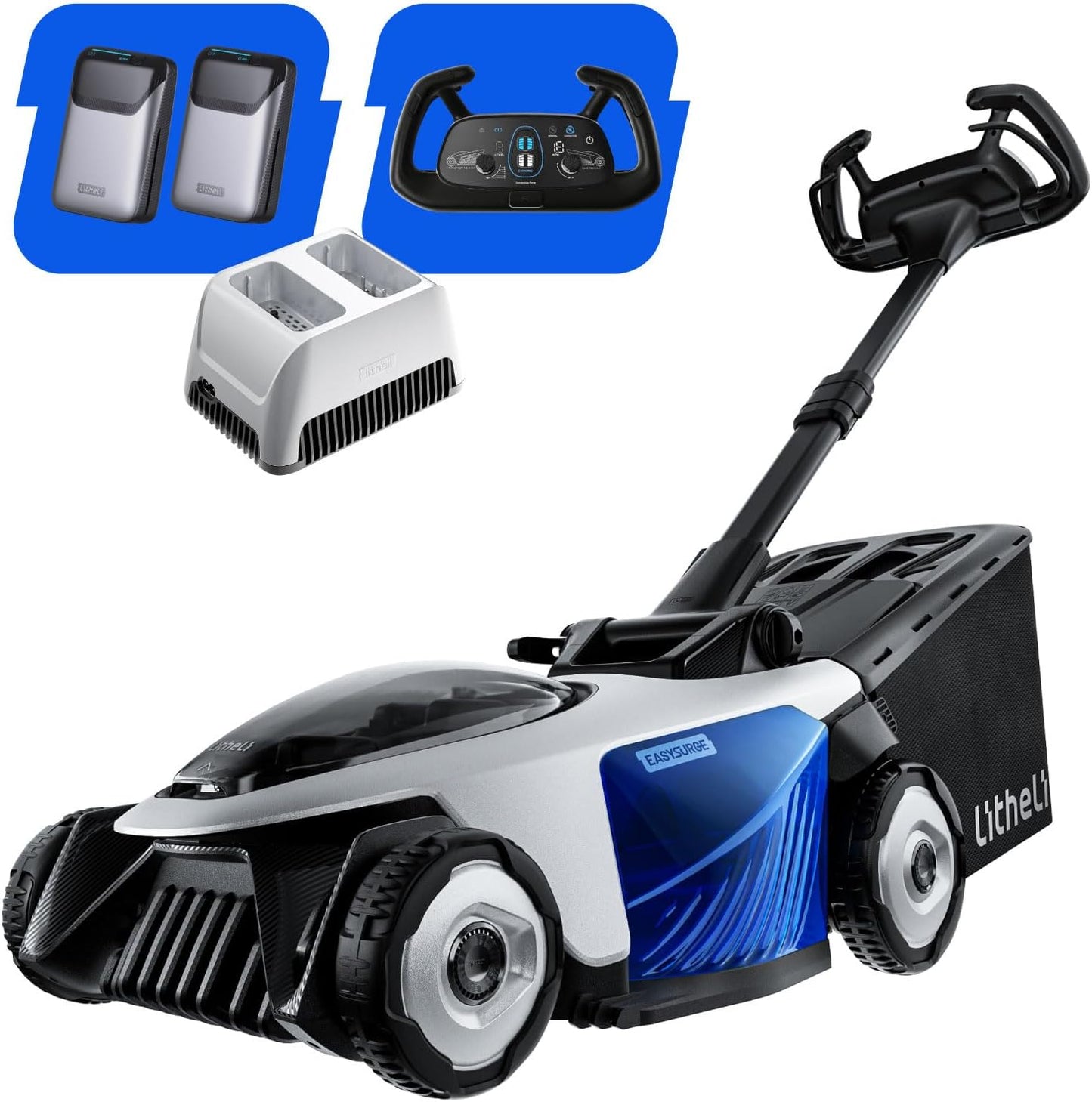 Cortacésped inalámbrico autopropulsado Litheli 2x20V (43 cm) – Tecnología Easysurge, motor sin escobillas y ajuste eléctrico de altura